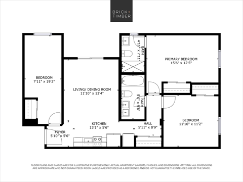 Floor plan for 3 beds, 2 baths, 1117 sqft